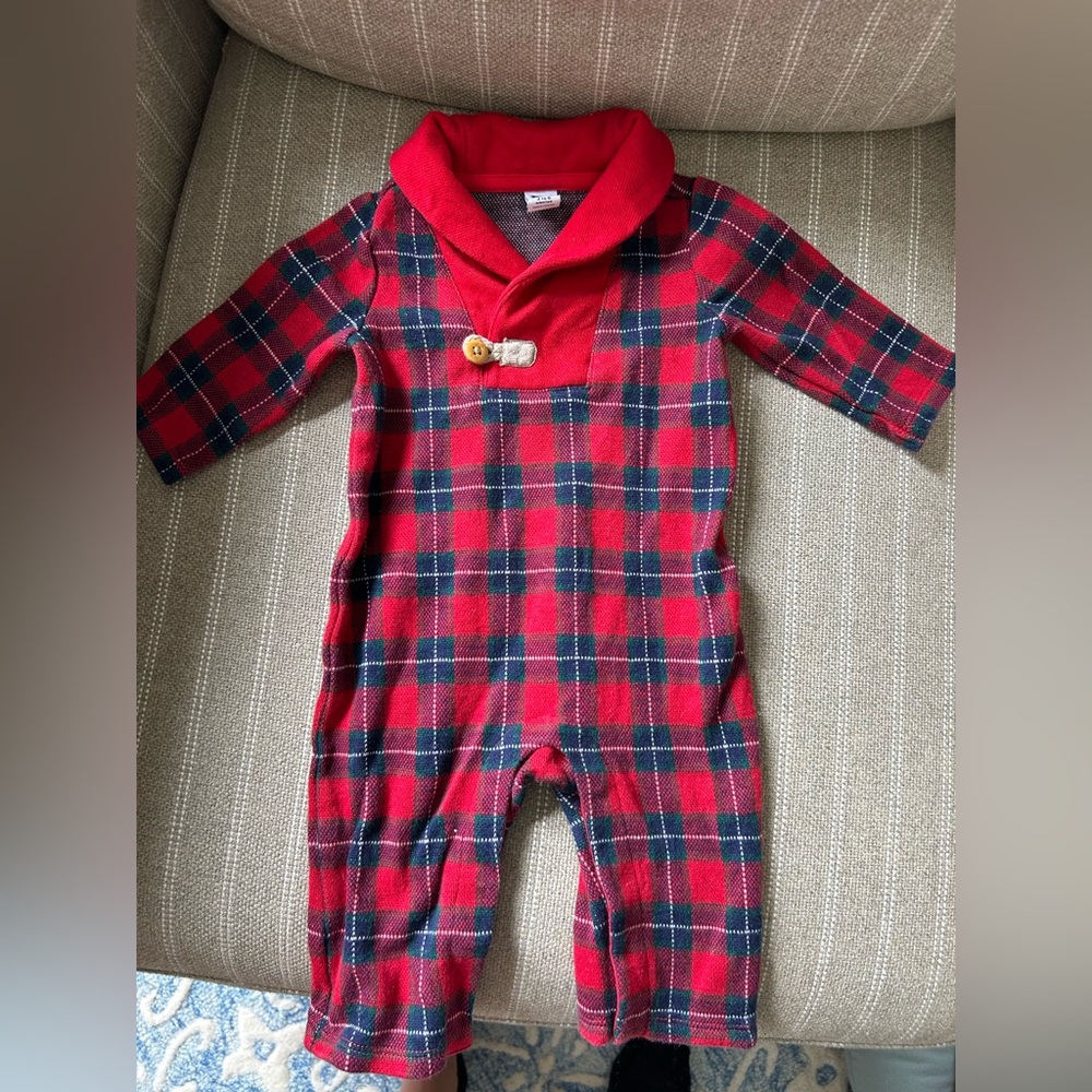 Janie and Jack Red and Blue Plaid Footie